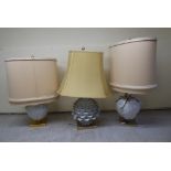 A pair of china table lamps, fashioned as pumpkins  19"h; and one similar  16"h