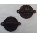 A pair of oval cast iron 1939 GWR plaques  9"w