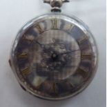 A silver cased pocket watch, faced with a Roman dial