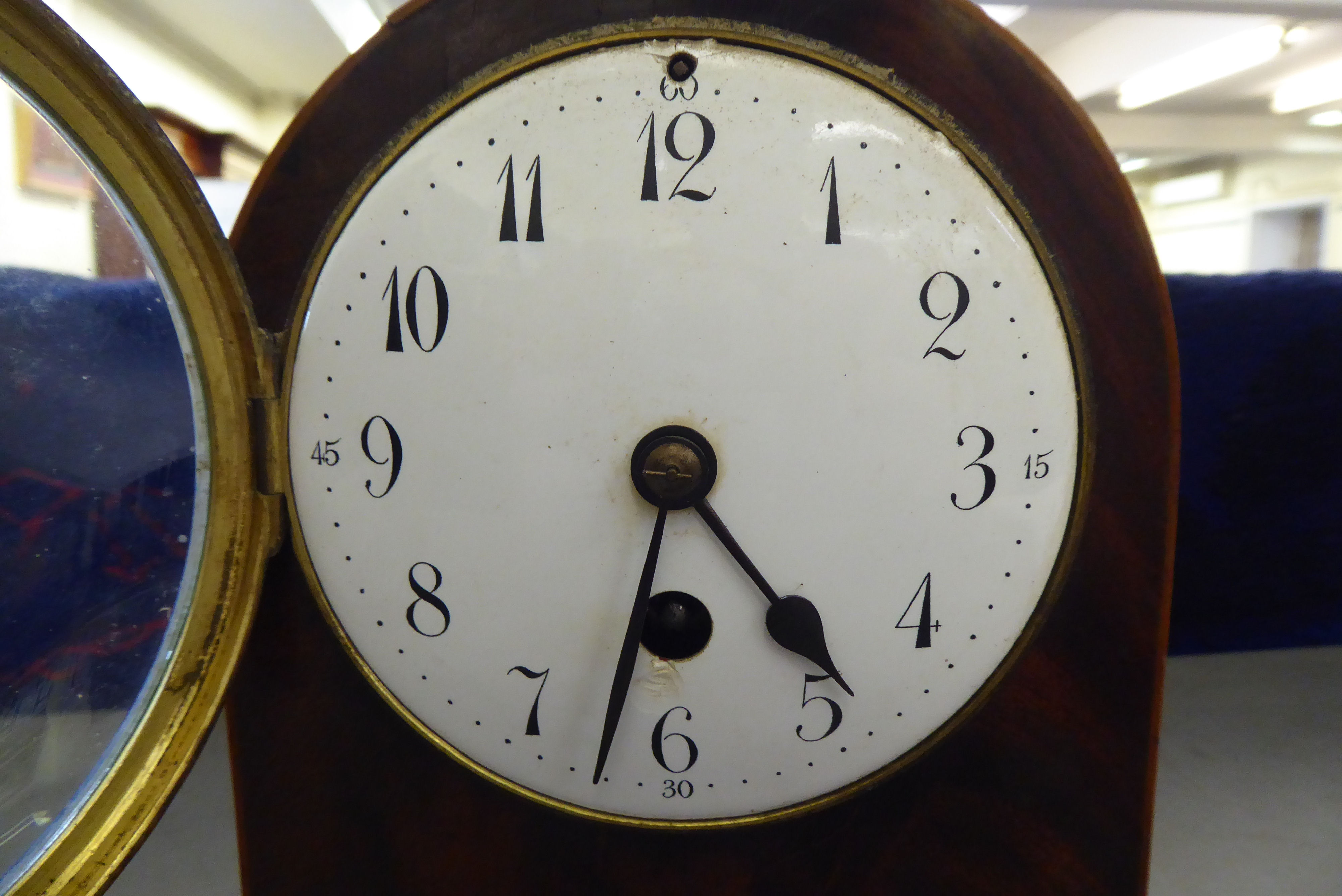 An Edwardian French mahogany cased mantel clock; faced by an Arabic dial  9"h - Image 2 of 4
