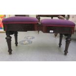 A mid Victorian Wadman Patent rosewood framed, height adjustable duet stool, raised on