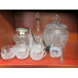 Glassware: to include an atomiser; a decanter; and a fruit bowl  8"dia