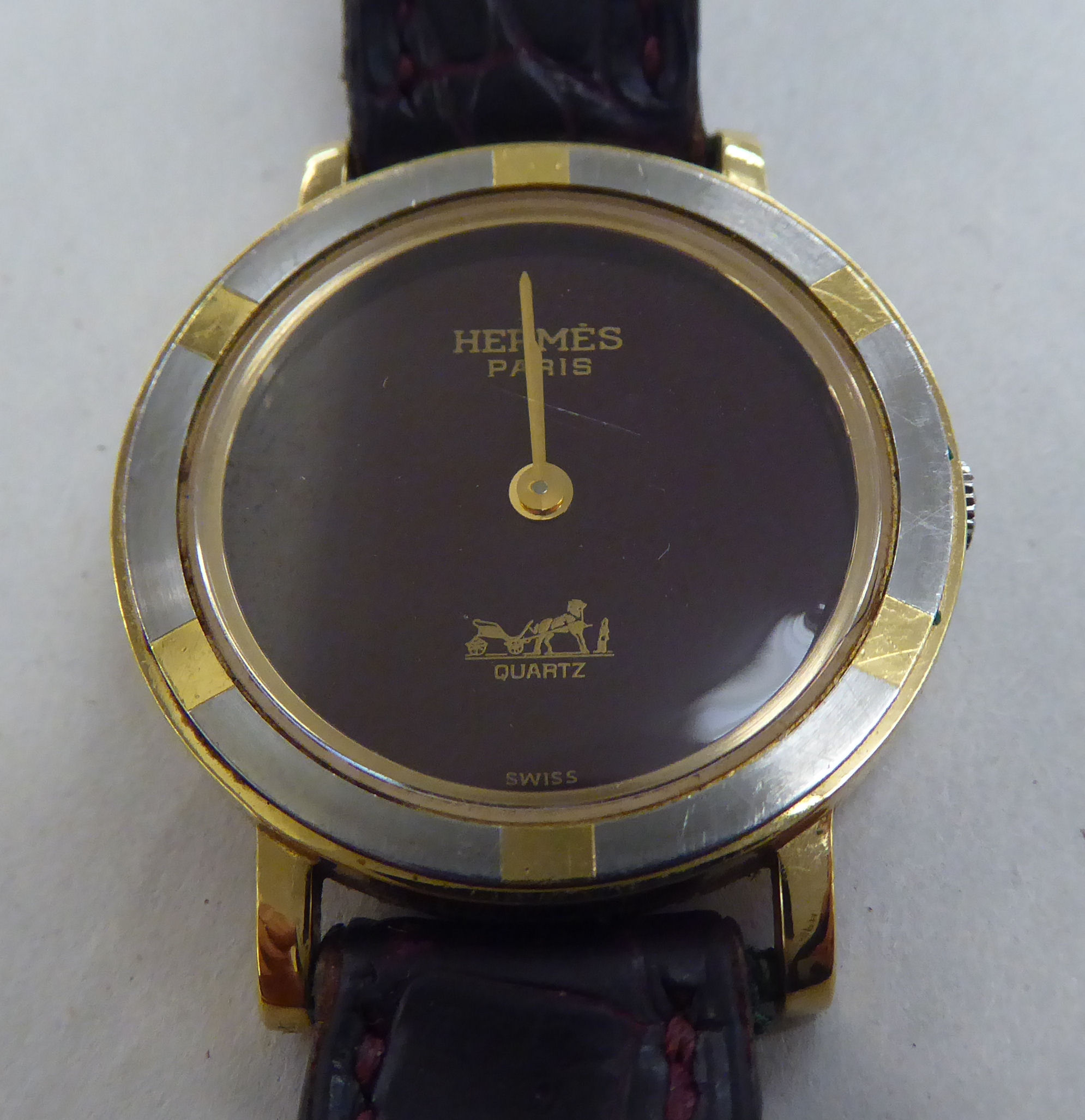 A lady's gold plated, stainless steel cased Hermes of Paris wristwatch, the quartz movement faced by