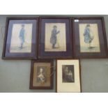 19thC and later pictures: to include three studies of gentlemen, circa 1809  coloured prints  6.5" x