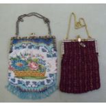 Two beadwork evening bags, each with a metal frame, one set with semi-precious stones