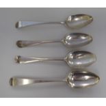 Four various George III silver Old English pattern tablespoons  mixed marks