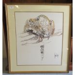 Spencer Hodge - a resting big cat  watercolour  bears an indistinct signature  22" x 19"