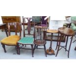 Small furniture: to include an Edwardian mahogany framed bedroom chair with a vase shaped splat,