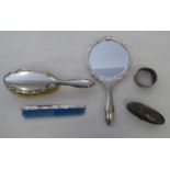 Silver and white metal items: to include a hand mirror and matching hairbrush  mixed marks