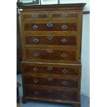 A David Prue George III design mahogany and walnut chest-on-chest with two short/six graduated