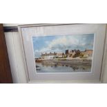 D G Holt - 'Village and Windmill on an estuary'  watercolour  bears a signature & dated 2004  14"