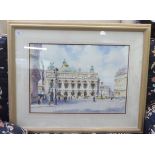 John Donaldson - a busy French street scene by a station  watercolour  bears a signature  15.5" x