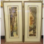 A pair of French riverscapes  tinted etchings  22" x 6"  framed