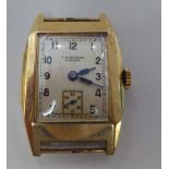 A vintage J W Benson 9ct gold cased wristwatch, faced by an Arabic dial with subsidiary seconds