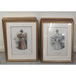 A series of twelve modern reproductions of late 19thC French fashion prints  15" x 10"  framed