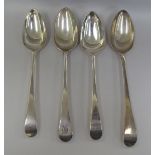 Four similar late 18th/early 19thC Old English pattern tablespoons  mixed marks