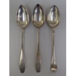 An early 18thC Dutch silver tablespoon; and a pair of 1918 Finnish silver tablespoons with