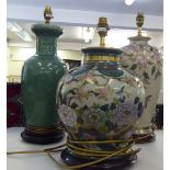 Table lamps: to include a Japanese Satsuma porcelain example, decorated with flora  17"h