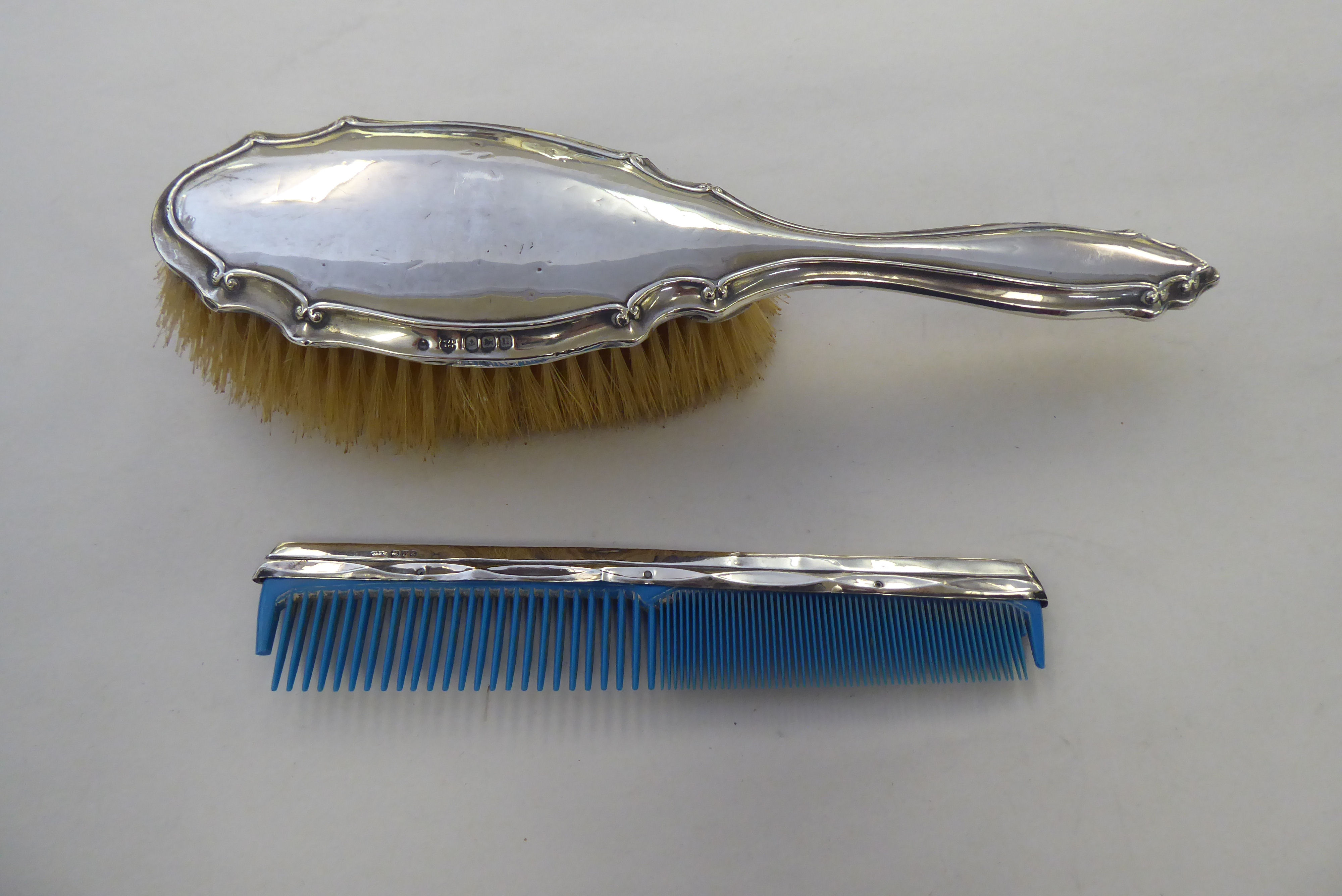 Silver and white metal items: to include a hand mirror and matching hairbrush  mixed marks - Image 2 of 6