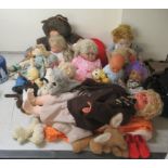 Soft toys and dolls: to include a Valentine Teddy bear  14"h