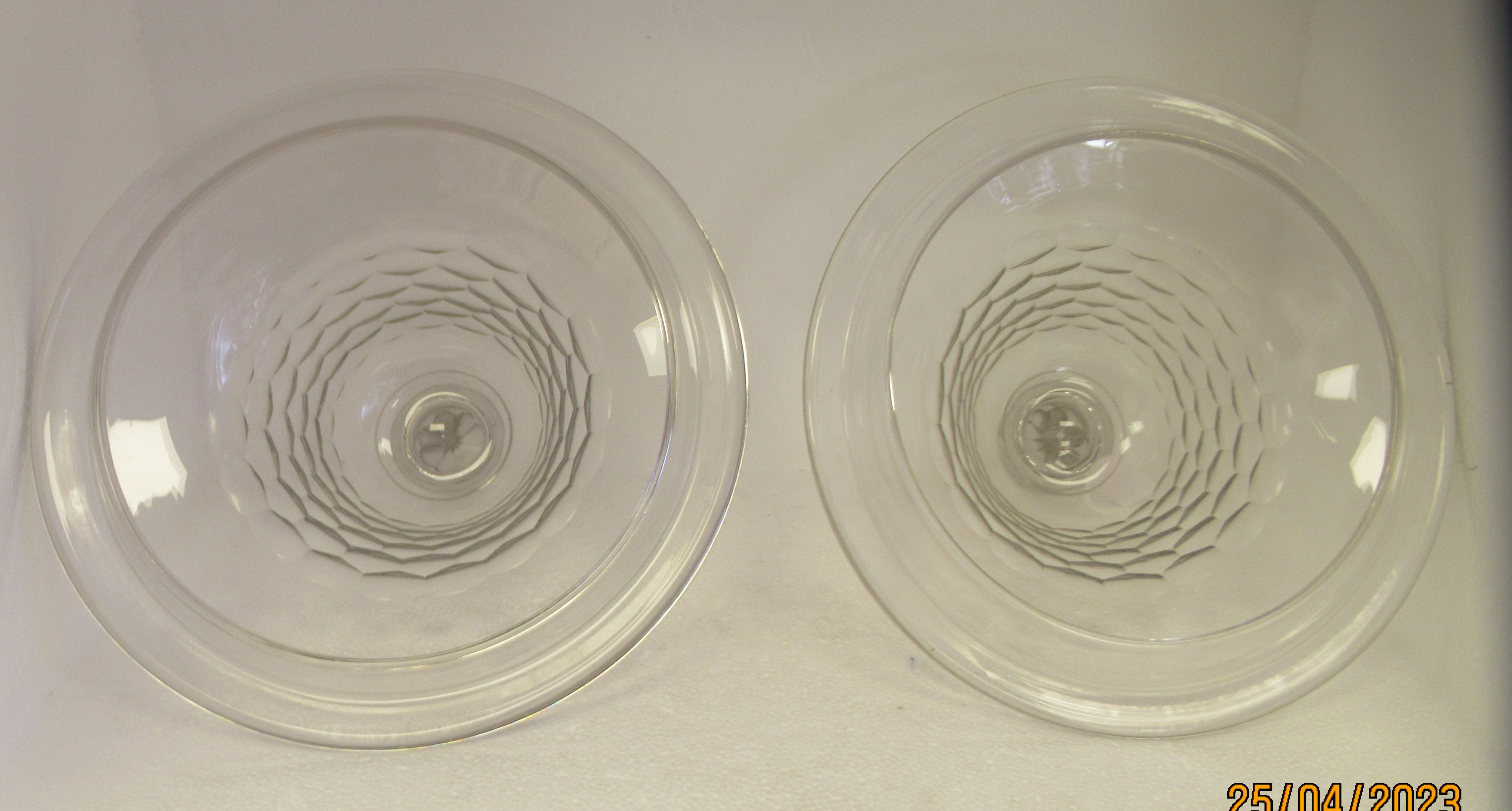 A pair of 19thC design, clear cut glass pedestal vases of inverted bell design with covers and - Image 2 of 6