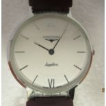 A Longines Sapphire stainless steel cased wristwatch, the quartz movement faced by a Roman and baton