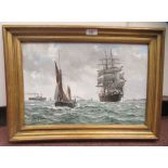 Barry Mason - 'Shipping off a Coast'  oil on board  bears a signature  11.5" x 17.5"  framed