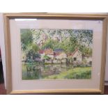 John Donaldson - a study of cottages beside a canal  watercolour  bears a signature  15" x 22"