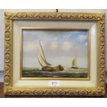 Johannes Eerdmans - fishing boats on choppy water  oil on panel  bears a signature  6.5" x 9"