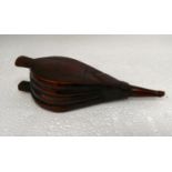 A 19thC treen carved wooden novelty snuff box, fashioned as a pair of bellows with a sliding lid