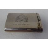 A silver two part, cushion moulded, pocket size, covered ashtray  bears an engraved 'The Times'