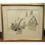 Glynn Boyd Harte - a study of a thatched cottage  pencil  bears a signature  12" x 15"  framed