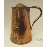 An early 20thC JS&S copper milk jug of tapered, cylindrical form, having a hollow loop handle and