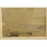 Late 19thC British School - a coastline scene with figures and small boats  watercolour  9" x 13.5"
