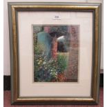 Loes Agoust - a study of a walled garden  oil on board  bears a signature  10" x 8"  framed