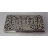 An early 19thC silver rectangular snuff box, the hinged lid embossed and chased with the front