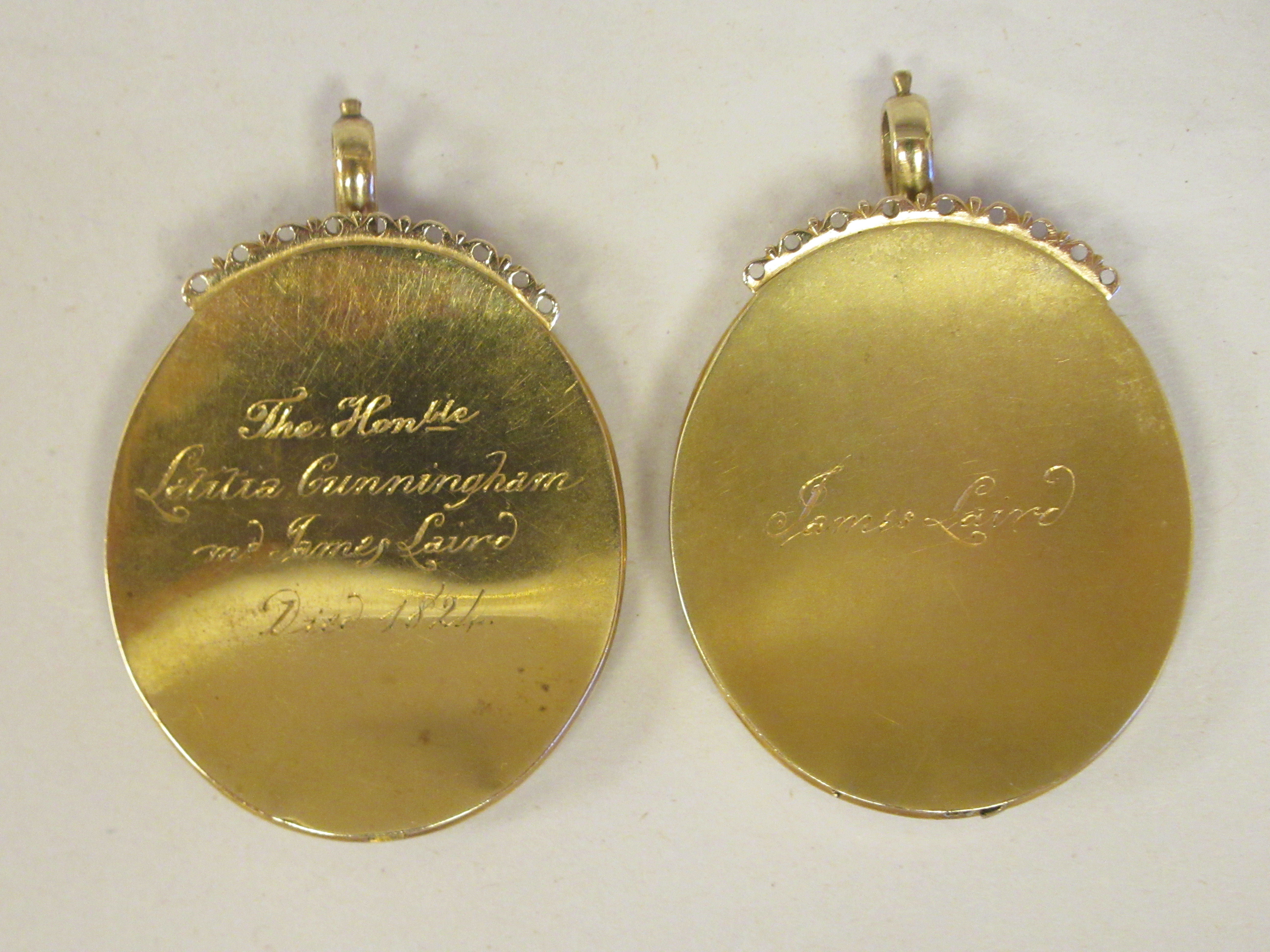 A pair of 18thC oval, head and shoulders portrait miniatures, featuring James Laird and Letitia - Image 2 of 3