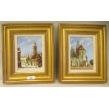Johannes Eerdmans - two Dutch townscapes  oil on panels  bearing signatures  7" x 5"  framed