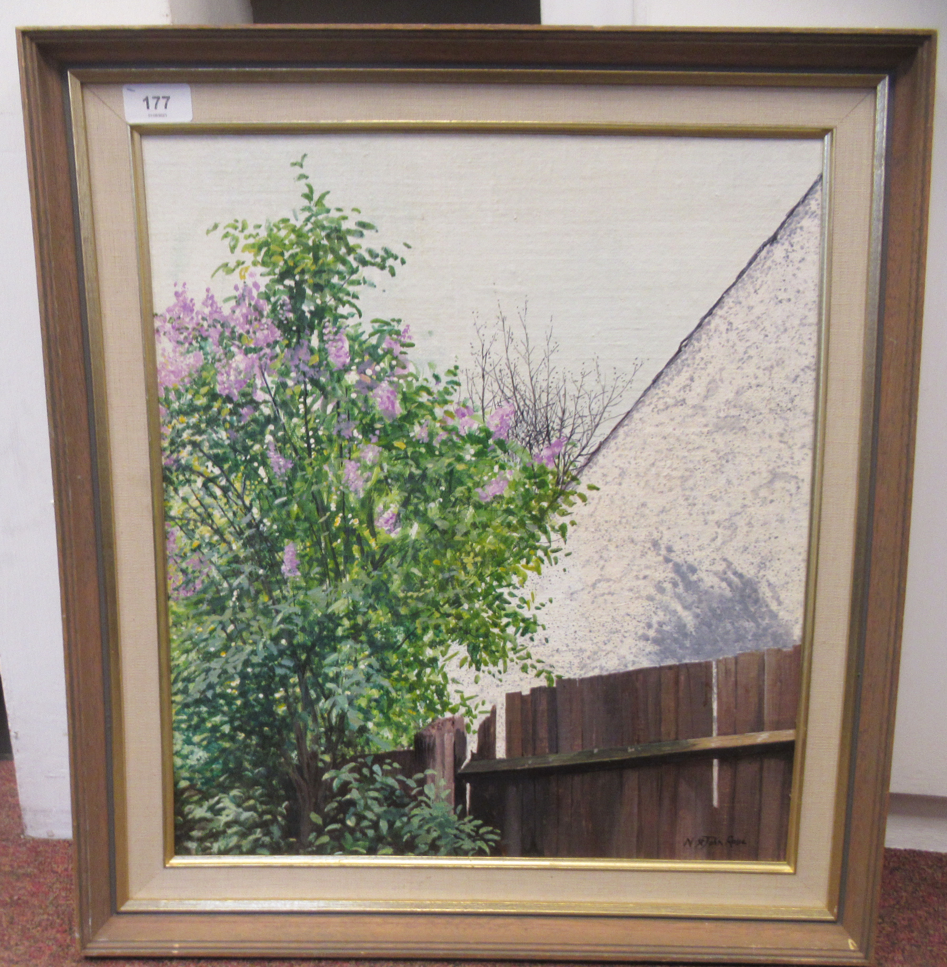 Nicholas St John Rosse - 'Lilac Tree'  oil on board  bears a signature & gallery label verso  18"