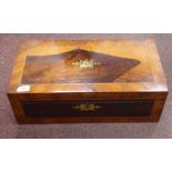 A 19thC rosewood and walnut veneered writing slope, the angled, hinged lid enclosing a green hide
