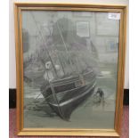 Glynn Boyd Harte - a study of a fisherman, cleaning down his boat  pencil, charcoal & bodycolour