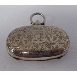An Edwardian silver oval lozenge shape, folding sovereign/half sovereign case with bright-cut