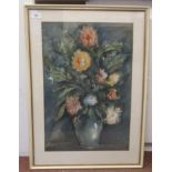 Adrian Hill - 'Vase of Chrysanthemums'  watercolour  bears a signature  21" x 14"  framed