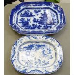 A Ridgway's Anglesey design oval white metal china platter, decorated in blue and white in a