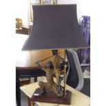 A modern table lamp, fashioned as two ceremonial Thai dancers  32"h