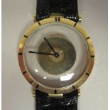 A 18ct gold cased Jaeger LeCoultre Mystery wristwatch, stamped A566948, faced by a baton dial on the