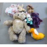 Soft toys: to include a Merrythought yellow, white and brown duckling  6"h; and a Gund rabbit '