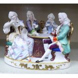 A Continental porcelain group, two couples in 18thC costume, playing cards  7"h