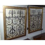 A pair of modern coloured prints, depicting wrought iron drive gates  23" x 30"  framed
