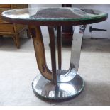 A circa 1950s/1960s mirrored and fruitwood veneered lamp table  21"h  23"dia